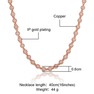 Detailoverzicht van de 6mm kogelketting met IP-goud plating en productspecificaties