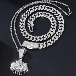 Silbernes Hip-Hop-Schmuckset mit Dollar-Geldbeutel-Anhänger und klobiger Panzerkette