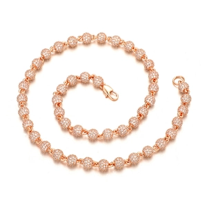 Roségoud vergulde 6mm kogelketting met pavé-gezette zirkonia in een spiraalvorm