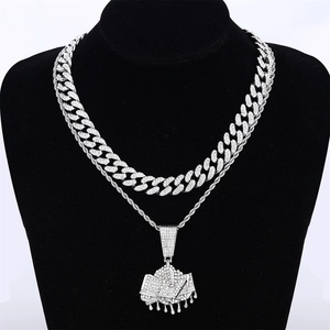 Herren Hip Hop Iced Out Halskette Panzerkette Und Kordelkette Mit Strass Geldstapel Anhänger Mode Schmuck