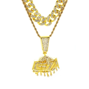 Hip Hop Goldkette Set mit eisbedecktem Geld Anhänger und massiver Gliederkette für Herren