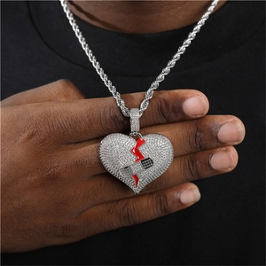 Hip-Hop-Halskette mit Herzanhänger im Broken-Heart-Stil und silberner Kordelkette