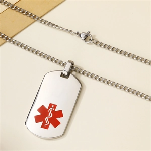 Ιατρικό κολιέ ειδοποίησης με το σύμβολο Star of Life σε ασημί ατσάλινο μενταγιόν