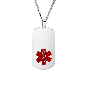 Ιατρικό κολιέ με κόκκινο σύμβολο Star of Life και γυαλισμένο φινίρισμα από ανοξείδωτο ατσάλι