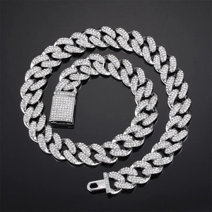 Hip Hop Iced Out Cuban Link Chain Necklace Alloy Zirconia Rhinestone Inlaid Fashion Streetwear Jewelry For Men Women
