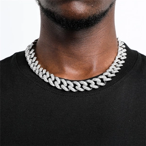 Iced out silver Cuban link chain necklace with sparkling zircons for hip-hop fashion