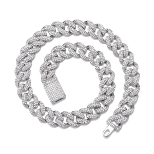 Hip hop silver Cuban link necklace with full diamond pave setting and secure clasp
