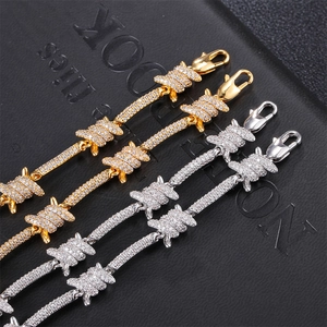 Iced Out Stacheldraht Armbänder in Gold und Silber mit Zirkonia-Pavee-Besatz im Set