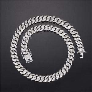 Heren hip hop Cuban link ketting met dubbele rij diamanten in glanzend zilverkleur
