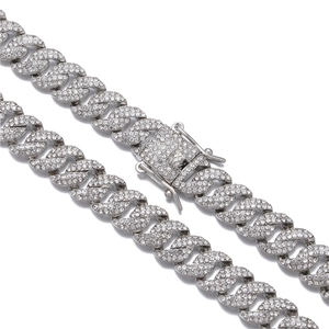 Zilveren Cubaanse schakelketting met sprankelende strassteentjes voor heren hiphopstijl