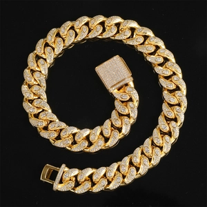 Luxurious gold-plated Cuban link necklace with micro-paved cubic zirconia crystals
