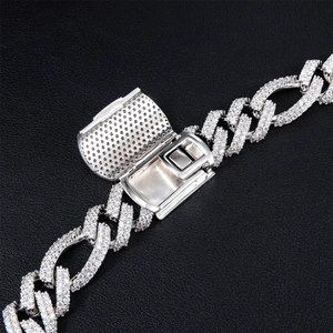 Silver iced out Cuban link chain necklace with square zirconia and box clasp detail