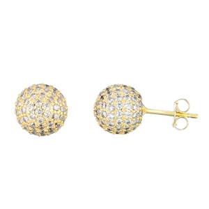 Elegant gold spherical stud earrings with paved micro-inlaid cubic zirconia crystals