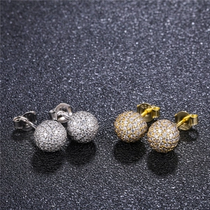 Sparkling pave set cubic zirconia ball stud earrings in silver and gold 925 sterling silver