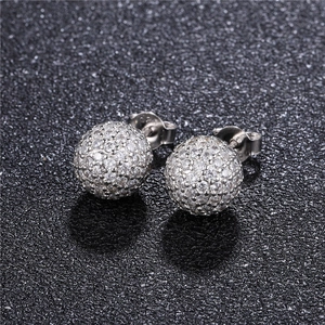 Sparkling S925 sterling silver round stud earrings with pave-set zircon crystals