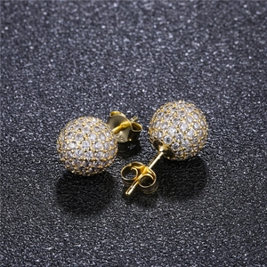 Sparkling pave-set cubic zirconia ball stud earrings with gold plating and butterfly back