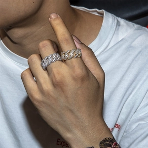 Anello Maglia Cubana Hip Hop Retrò per Uomo Donna Rame Zirconia Catena Anello a Fascia Personalizzato Placcato Oro Argento