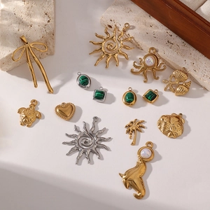 DIY geometric jewelry pendants in gold and silver plating with ocean motifs and gemstones