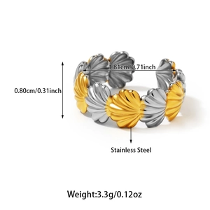 Detailed close-up showing dimensions of two-tone stainless steel shell texture ring