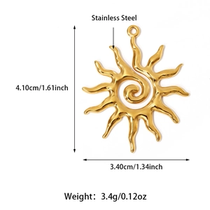 Detailed view of 18K gold plated stainless steel sun flower pendant with measurements