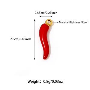 Detail of red chili pendant charm in stainless steel with 18k gold ring measurements