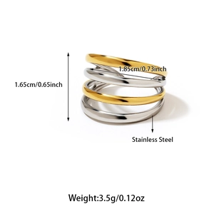 Minimalist multi-layer spiral ring in gold and silver stainless steel with polished finish