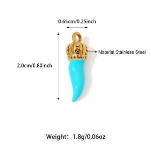 Detail of blue Cornicello pendant with 18K gold crown and stainless steel dimensions