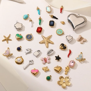 DIY Jewelry Accessories Stainless Steel Pendants Gold Plated Enamel Heart Bow Shell Starfish Charms For Necklace Making Women