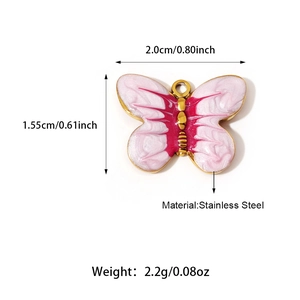 Pink and red butterfly pendant in 18K gold plated stainless steel for DIY jewelry