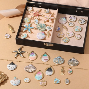 18K gold plated ocean charm set with sea shells and pearls for DIY jewelry making