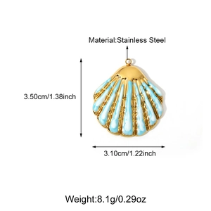 18K gold-plated stainless steel seashell pendant with blue and white enamel glaze