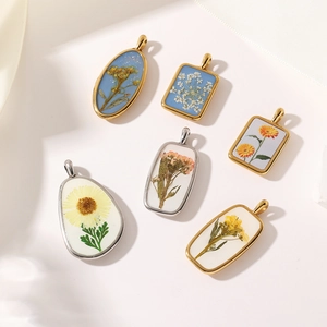 Vintage Roestvrijstalen Hars Gedroogde Bloem Hanger Voor Vrouwen Handgemaakte Florale Ketting Bedeltje Accessoires Sieraden