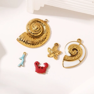 Stainless Steel Ocean Theme Charms Coral Crab Starfish Nautilus DIY Jewelry Pendants For Necklace Bracelet Making Pendants