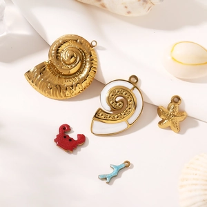 Enamel ocean charms set featuring golden seashell crab and coral for DIY jewelry making