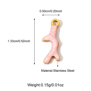 Detailed dimensions of pink enamel coral charm in stainless steel with gold finish