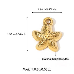 Golden stainless steel starfish pendant charm with dimensions and weight for DIY jewelry