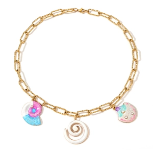 Collar con colgante de estrella de mar y concha con cadena de clip para estilo de playa