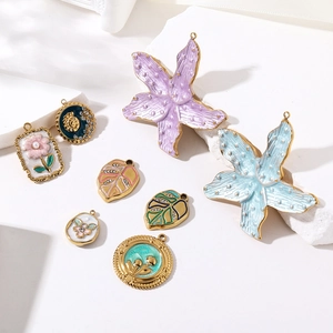 Pendentifs en émail style bohème avec étoiles et fleurs pour la création de bijoux DIY