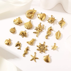 Stainless Steel DIY Gold Ocean Animal Heart Pendants For Jewelry Making Necklace Bracelet Earring Charms Accessories