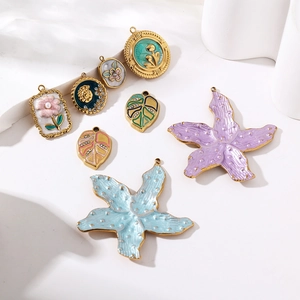 Pendentifs colorés fleur et étoile de mer en acier inoxydable doré pour création de bijoux