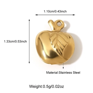 Golden stainless steel apple pendant dimensions of 1.33cm height and 1.10cm width detail