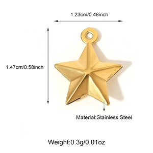Detail showing dimensions and 0.3g weight of gold stainless steel star pendant