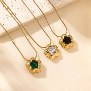 Mode Roestvrij Staal Strass Bloem Ster Ovaal Waterdruppel Hanger Halsketting Goud Vergulde Slangenketting Sieraden Voor Dames