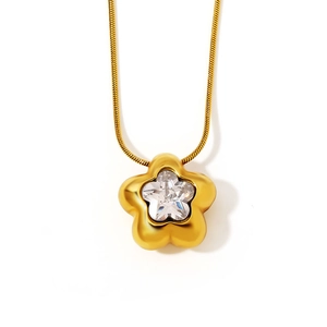 Gepolijste gouden roestvrijstalen bloemenketting met fonkelend ster-geslepen zirkoon