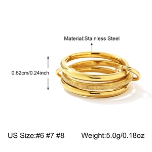 Multi-layer stacked stainless steel ring with polished and frosted golden finish