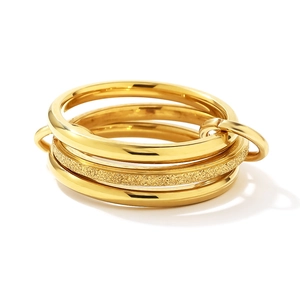 Polished and frosted gold layered stackable stainless steel rings for women