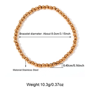 Dettaglio delle perline in acciaio placcato oro 18K e dimensioni del bracciale elastico