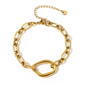 Minimalist irregular geometric stainless steel chain bracelet with gold polished finish
