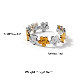 Tweekleurige roestvrijstalen madeliefje open ring in goud en zilver finish