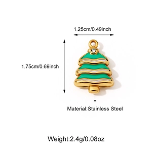 Detail of 18K gold stainless steel Christmas tree pendant with green enamel and crystal